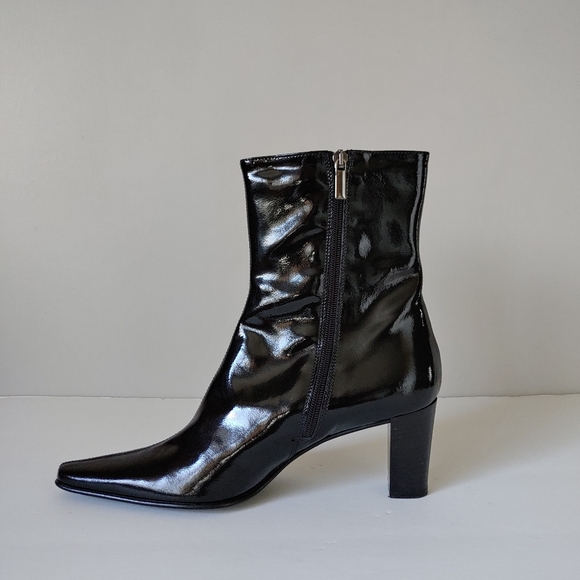 Aquatalia Boots Patent Leather Pointed Toe Block Heel Black Size 9 / 10 - Picture 9 of 15